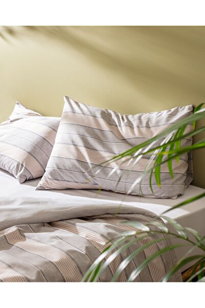 Madame Coco Marc Double Cotton Printed Duvet Cover Set - Grey/Beige