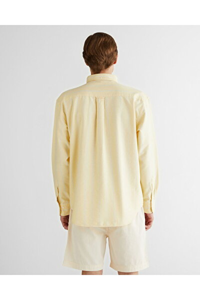 Gant Men's Yellow Relaxed Fit Button Collar Striped Shirt