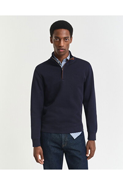 Gant Men's Navy Blue Regular Fit Half Zipper Sweatshirt