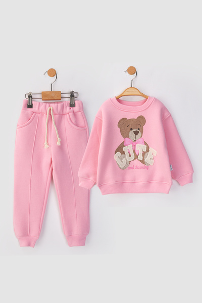 baby flamindo Cute Embroidered Bear Printed 3-Thread Girls' Set
