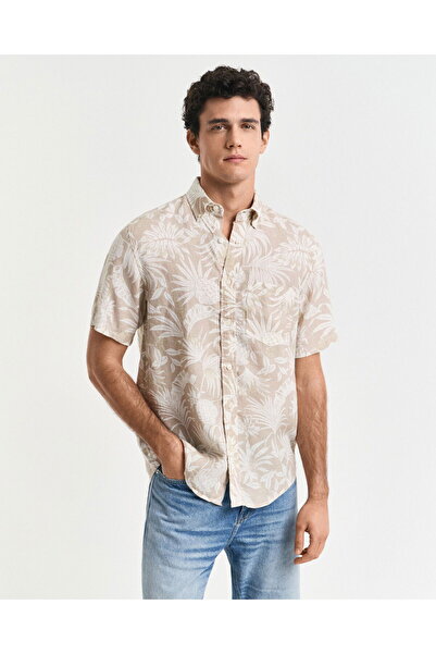 Gant Men's Beige Regular Fit Button Collar Patterned Shirt