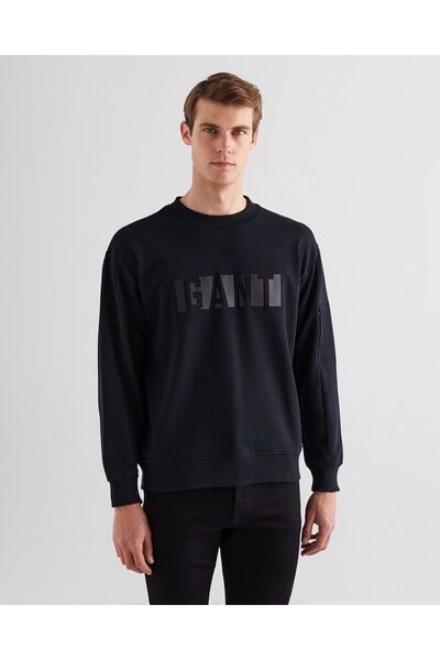 Gant Erkek Siyah Relaxed Fit Bisiklet Yaka Logolu Sweatshirt