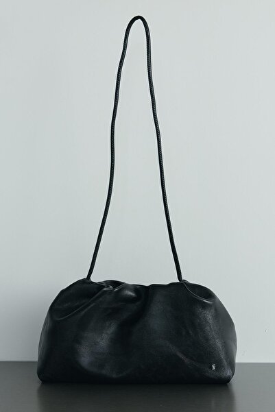 Suud Collection Siyah Cove Deri Büzgülü El Çantası