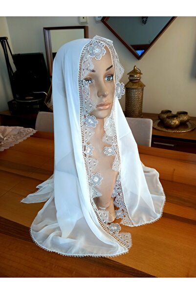 yörük tuhafiye Handcrafted Needlework Prayer Shawl, Mevlüt Shawl, White Color, Handmade Dowry Embroidered Writing Hoop