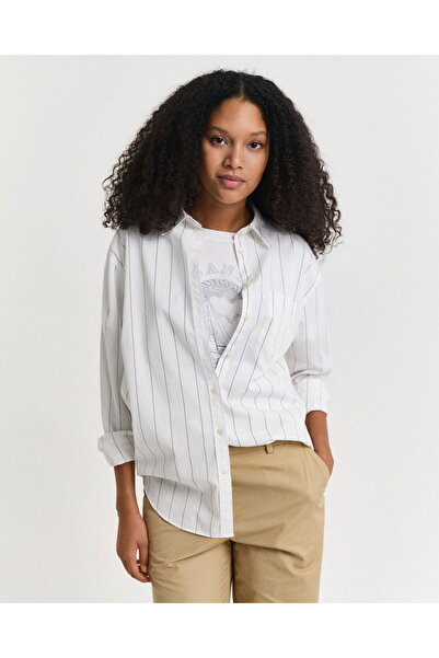 Gant Women's White Relaxed Fit Classic Collar Striped Shirt