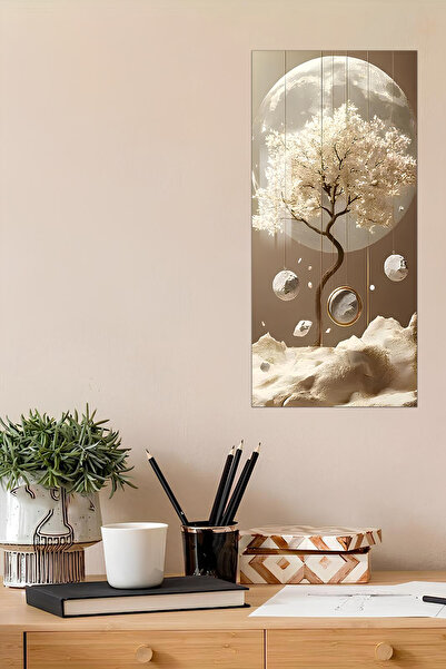 kutuTR Ay Işığında Ağaç Temalı Temperli Cam Dik Tablo 30x60 cm Ebadında UV Ba...