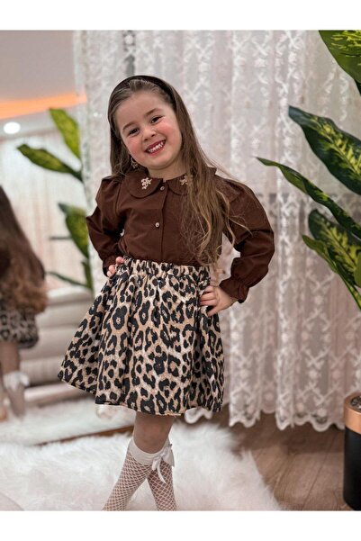 Bloom Leopar Etekli Gomlekli Kız Çocuk Takım