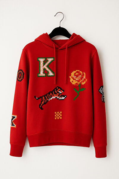 YusGos Unisex Men/Women High Quality Concept Sleeve and Chest Embroidered Cotton Hooded Knz Sweatshirt