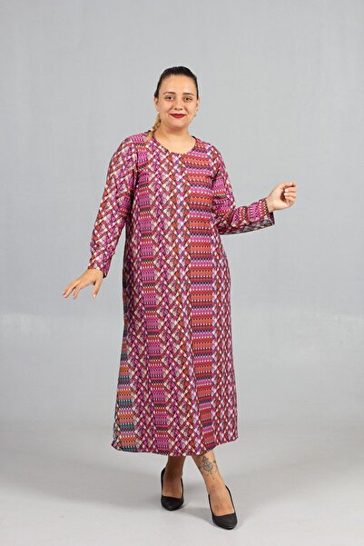 Truva XXL Warm Thick Combed Cotton Plus Size Patterned Dresses