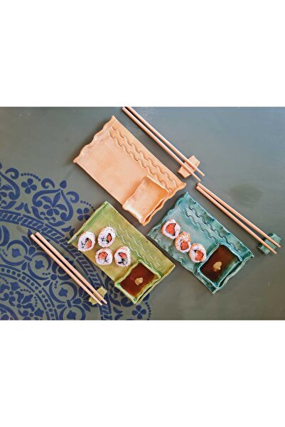 KİLİDA SANAT -EL YAPIMI SERAMİK SUSHİ SETİ AÇIK YEŞİL