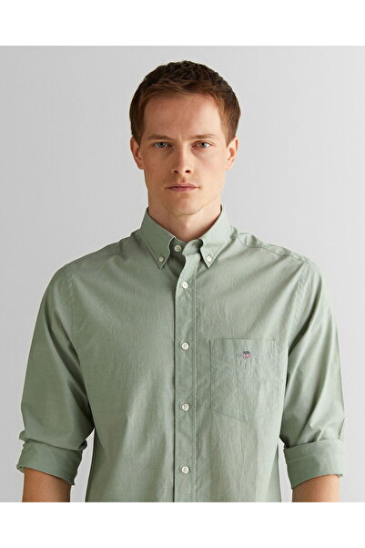 Gant Men's Green Regular Fit Buttoned Collar Poplin Shirt