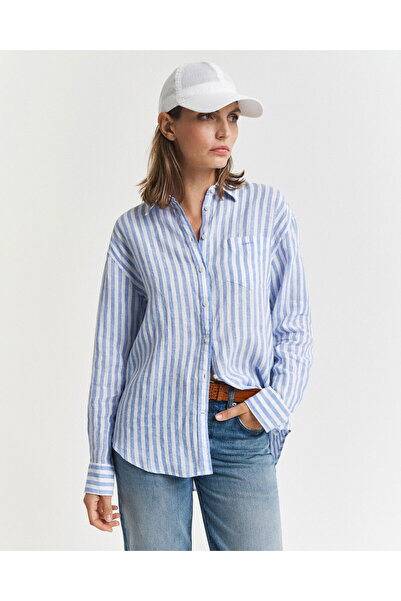 Gant Women's Blue Relaxed Fit Classic Collar Striped Shirt
