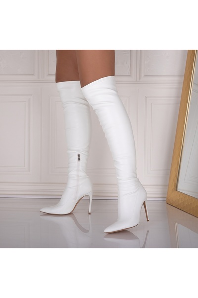 Botinelli Women's White Heeled Boots Made of Alizna Ecological Leather, 40