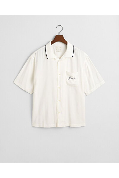 Gant Men's Cream Relaxed Fit Classic Collar Logo Shirt