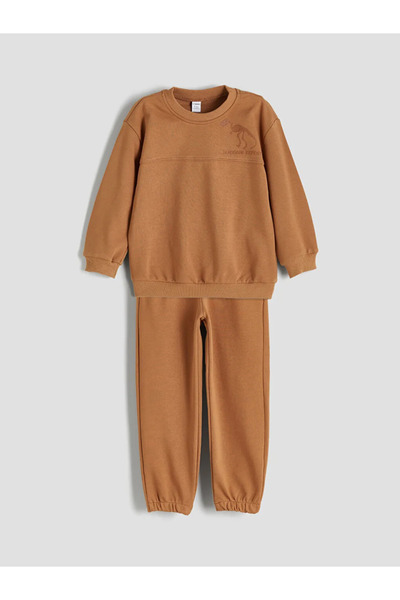 LC Waikiki Lcw Kids Brown Crew Neck Dinosaur Printed Boys' Sweatshirt and Swe...