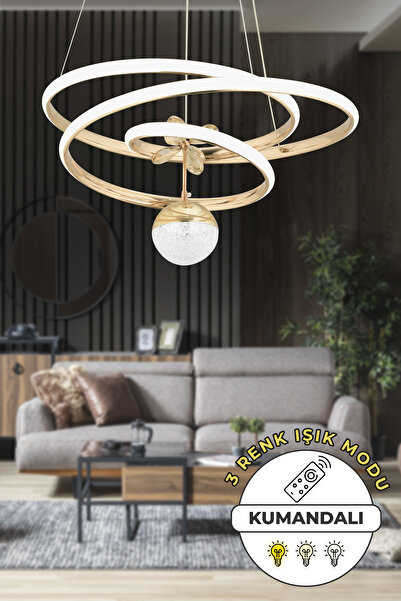 Dekorluna Lorenz Kumandalı 3 Renk Işık Özellikli Modern Krom Kaplama Sarkıt Led Avize Salon Avize