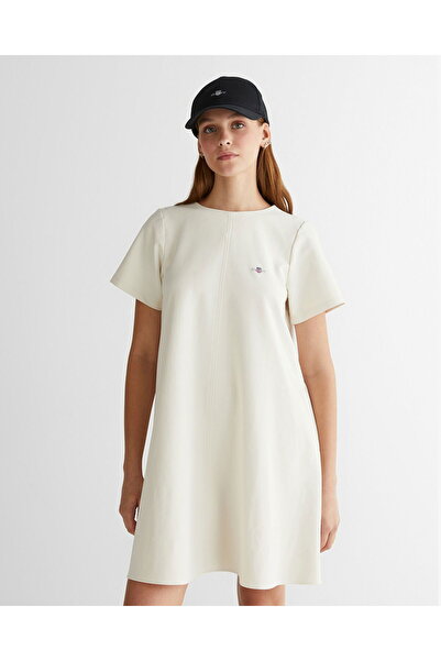 Gant Kadın Krem Bisiklet Yaka Logolu Elbise