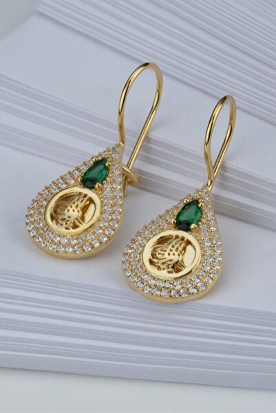 Famira 925 Ayar Gold Zirkon Taşlı Tuğralı Gümüş Küpe