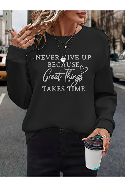 Gökyüzü Moda    Women's Long Sleeve Round Neck Two Thread Hooded Blouse