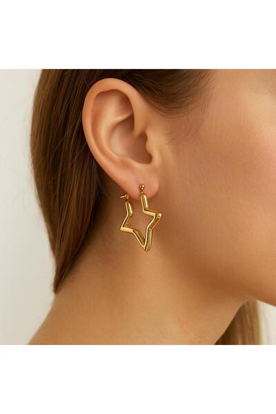 ESYURA ACCESSORIES أقراط فولاذية - موديل نجمة ذهبية أقراط دائرية للنساء من ال...