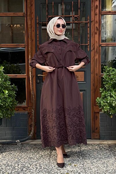 EkshiButik CLANDE Elbise 2502-5023 Kahve