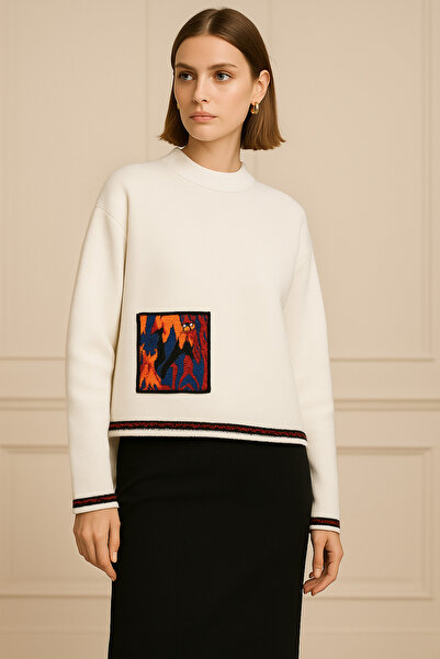 Mina Terzi&Butik Patterned Pocket Detail Knitwear Sweater