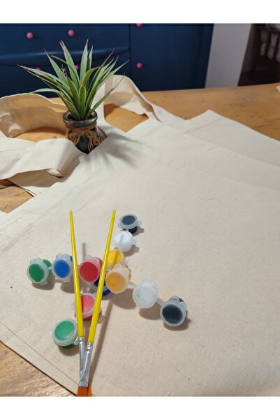 Bisanatatölyesi El Yapımı Punch ve Boyamaya Uygun Ham 2 li Bez Çanta & Boyama...