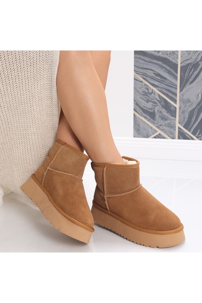 Botinelli Women's Camel Fur-lined Boots Made of Genuine Suede Leather Gloya, 37