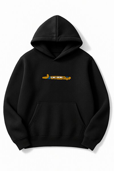 Altair Tr سويت شيرت أسود قصة فضفاضة للجنسين سيمبسون مطبوع بغطاء رأس