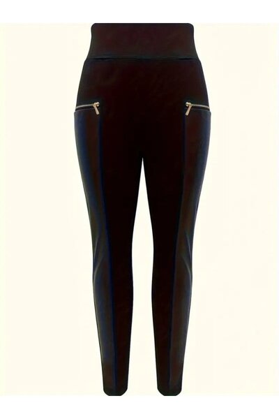 babatr.com Women's High Waist Leather Detailed Zippered Diving Leggings