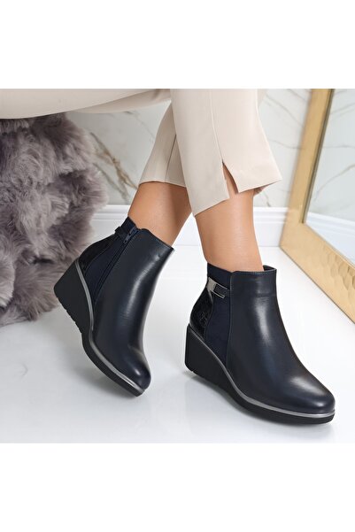 Botinelli Women's Navy Blue Fur-Inlaid Boots Made of -Leather Mesya, 39