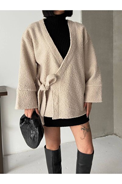 CELITA Boucle Side Tie Belted Women's Cardigan