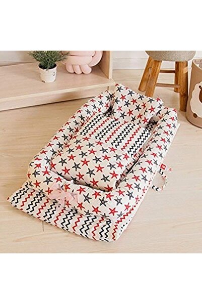 Kardett Cuib portabil pentru bebeluși model Stele Negre și Roșii - cuib pentru bebeluși cu pernă și protecție, pătură