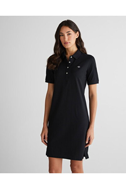 Gant Kadın Siyah Regular Fit Polo Yaka Elbise