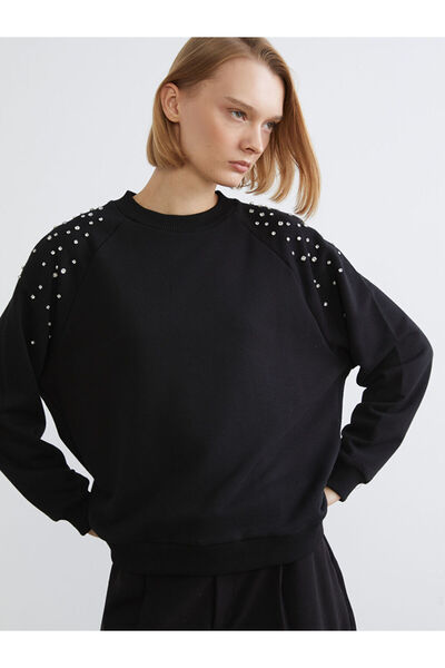 LC Waikiki Черна дамска блуза с камък на яката