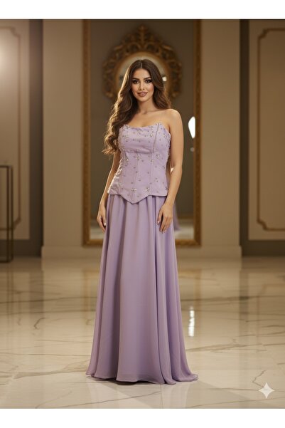 JOUNGIER Light purple evening dress with delicate embroidery on the chest