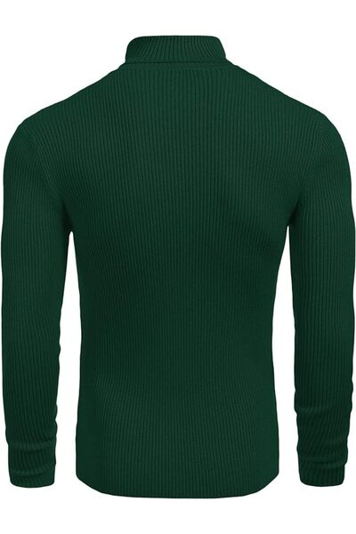 VASK Pulover pentru bărbați, kaki, cu gât înalt, slim fit tricotaje – basic modele elastice de iarnă