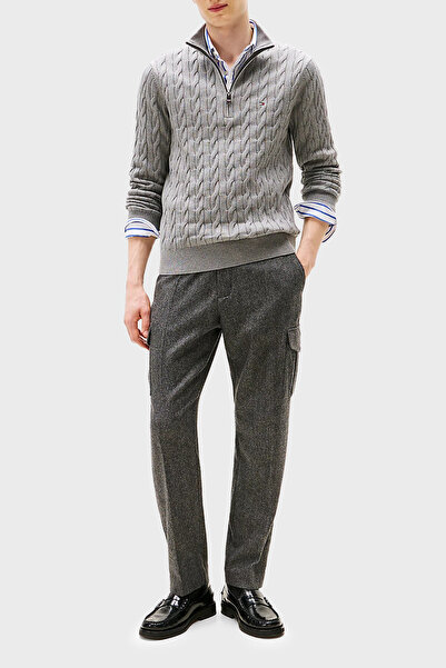 Tommy Hilfiger Pamuklu Regular Fit Yarım Fermuarlı Dik Yaka Kazak Erkek KAZAK MW0MW36532 P91