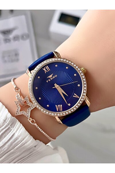 FERRO ساعة يد نسائية منتج أصلي مع ضمان لمدة عامين مع سوار هدية مقاومة للماء حتى 3 وحدات ضغط جوي معبأة في علبة هدايا