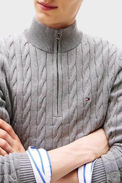 Tommy Hilfiger Pamuklu Regular Fit Yarım Fermuarlı Dik Yaka Kazak Erkek KAZAK MW0MW36532 P91