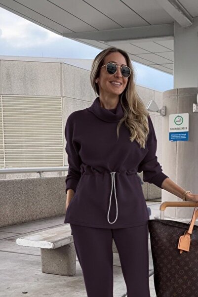 JANES Women's Long Sleeve Turtleneck Modal Blouse and Pants Two-Piece Set with Elastic Waist