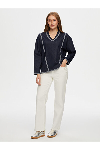 Faik Sönmez V Yaka Ters Dikiş Detaylı Sweatshirt W26SWT002