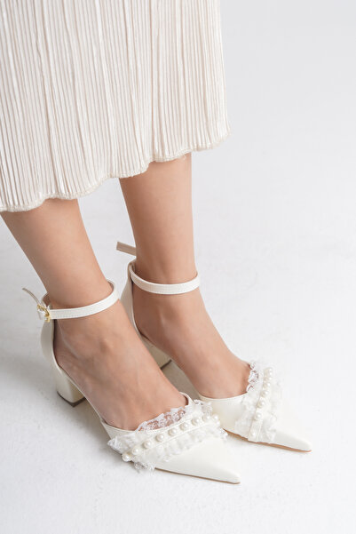 FOLLOWIN Women's Bride Pearl Thick Heeled Special Day Wedding Wedding Bridal Shoes - 6 cm