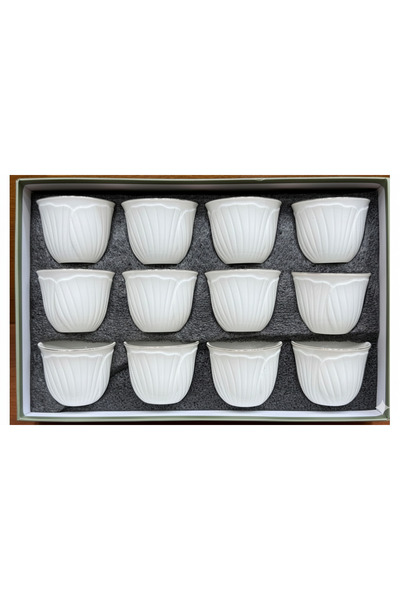 Urbanza طقم فناجين قهوة عربية سيراميك أبيض، ١٢ قطعة، بتصميم عمودي عصري