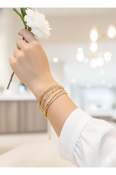 YURISH Kadın 3'Lü Gold Kombin Bileklik Seti