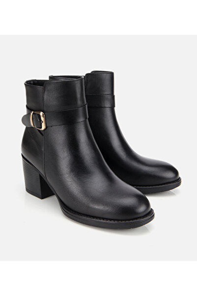 Hotiç Kadın Deri Siyah Tokalı Bilekte Topuklu Bot
