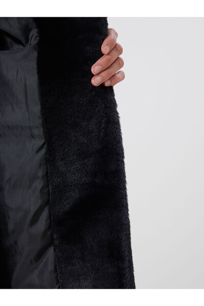 LC Waikiki Black Jacket Collar Women's Fur Coat