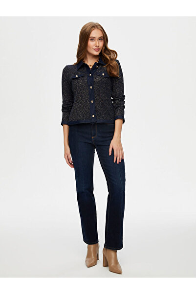 Faik Sönmez Denim Paneled Glitter Knitted Track Jacket W26Ckt009