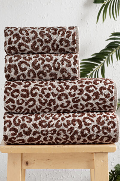 My Catherine Луксозен комплект от 4 кърпи за баня (2 x 70x140 cm и 2 x 50x90 cm) | Комплект за баня с леопардов принт