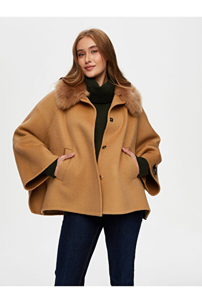 Faik Sönmez Yakası Kürklü Kaşmir Karışımlı Kısa Kaban W26KBN009